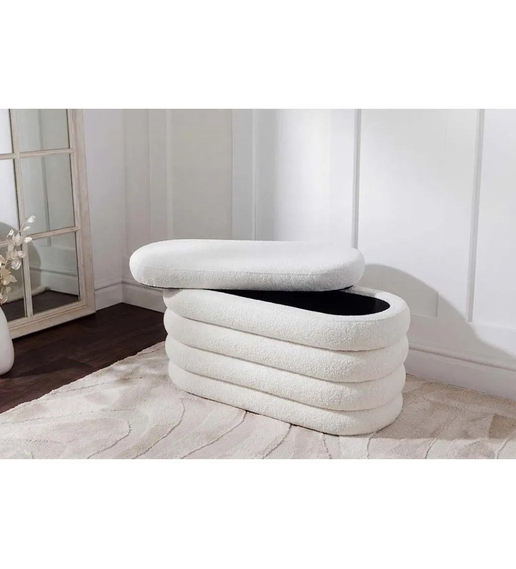 Pufa VOGUE 85 cm z schowkiem boucle białe*Invicta Interior Outlet
