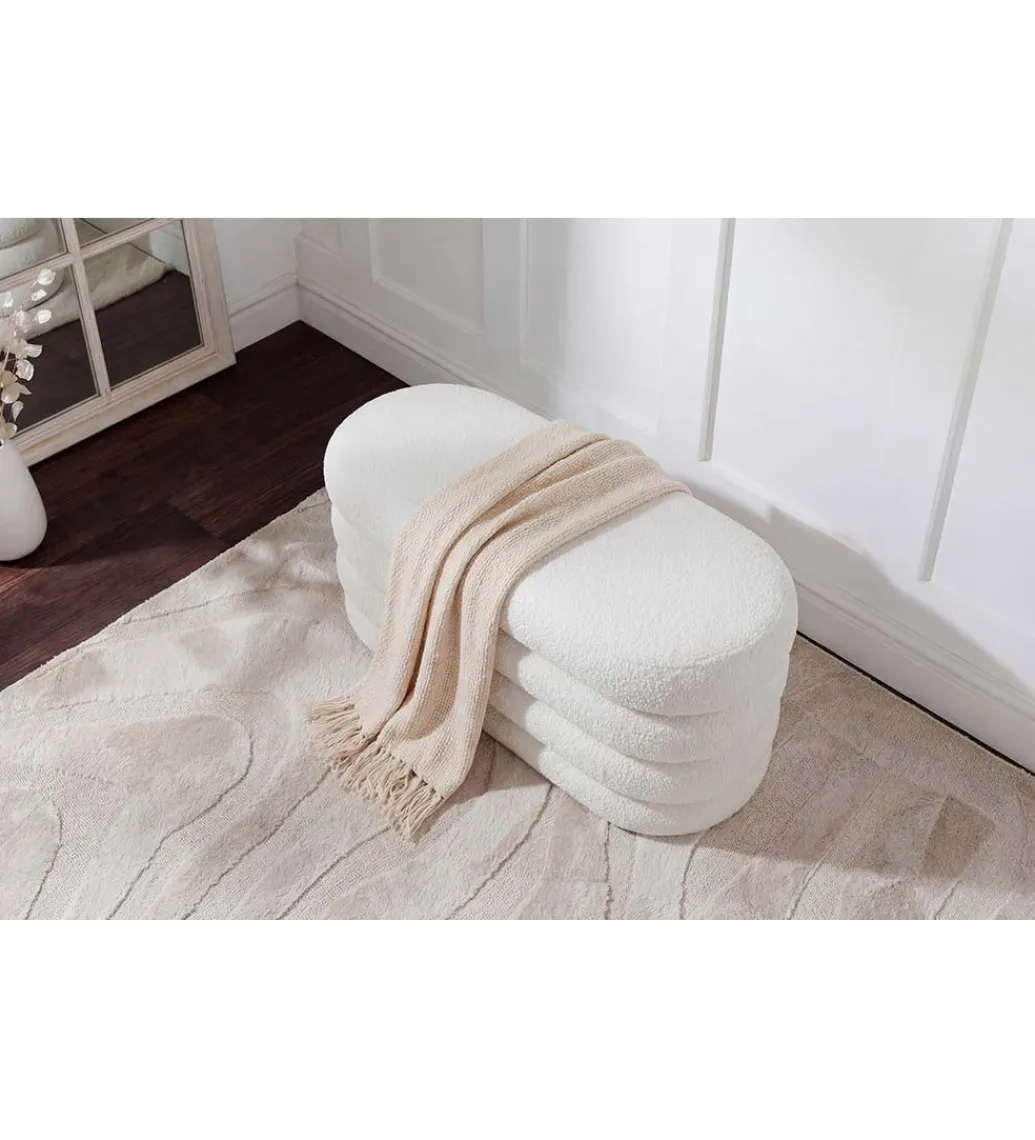 Pufa VOGUE 85 cm z schowkiem boucle białe*Invicta Interior Outlet
