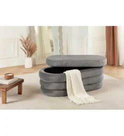 Pufa VOGUE 85 cm z schowkiem welwet szara*Invicta Interior Clearance