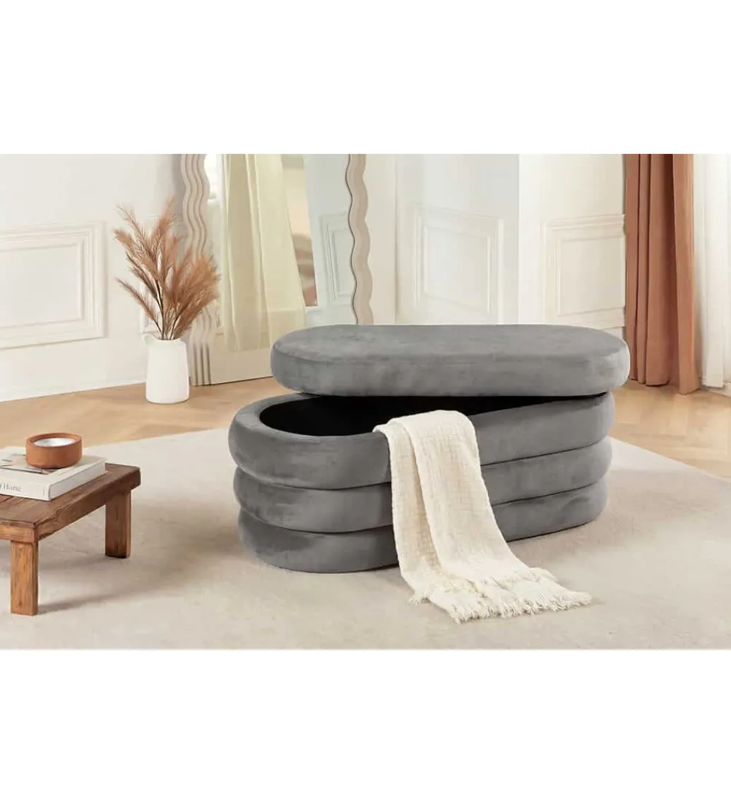 Pufa VOGUE 85 cm z schowkiem welwet szara*Invicta Interior Clearance