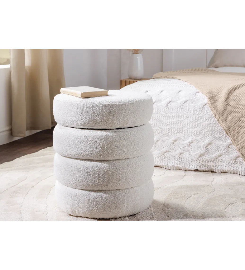 Pufa VOQUE 50 cm z pojemnikiem Bouclé kremowo biała*Invicta Interior