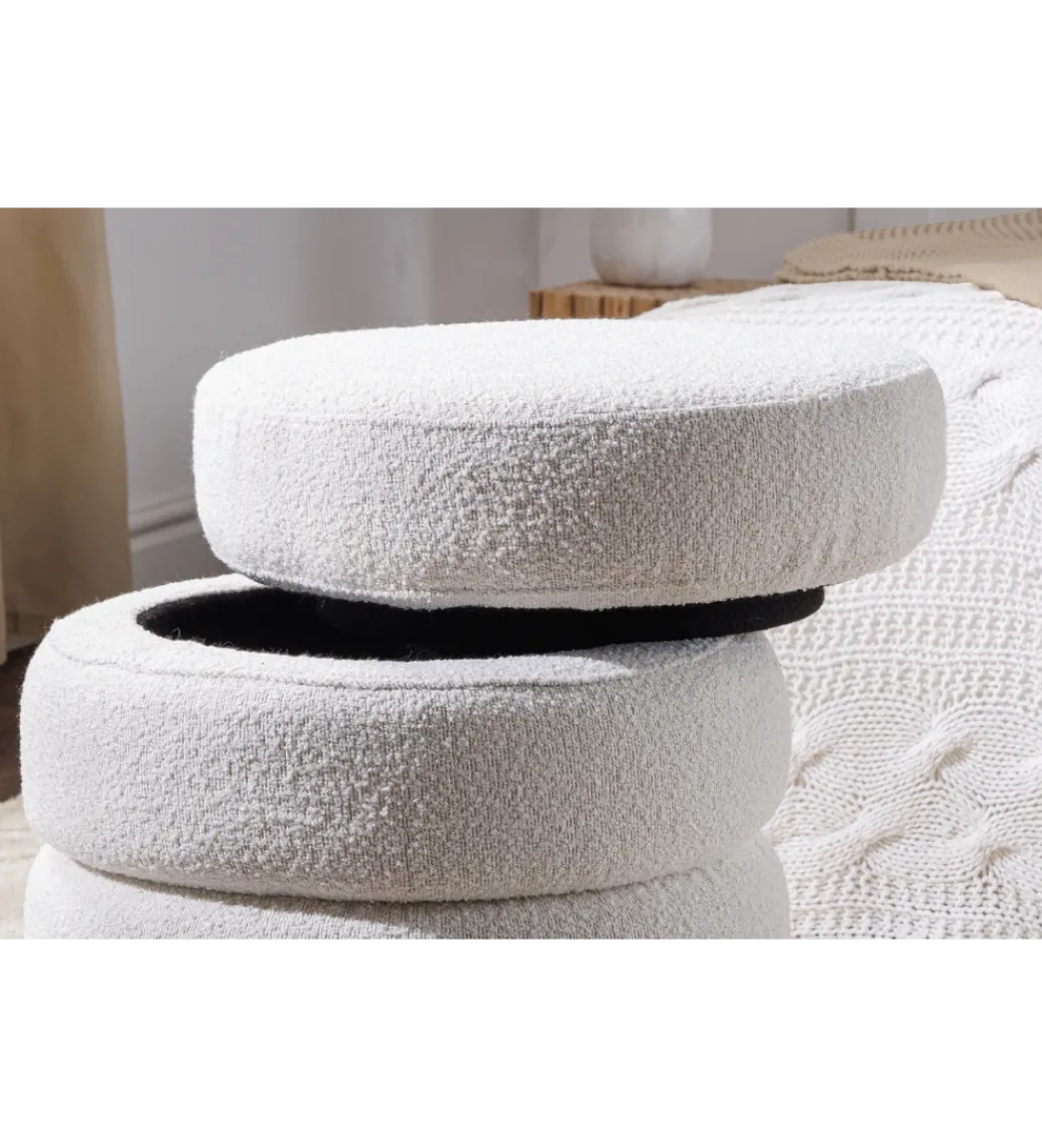 Pufa VOQUE 50 cm z pojemnikiem Bouclé kremowo biała*Invicta Interior