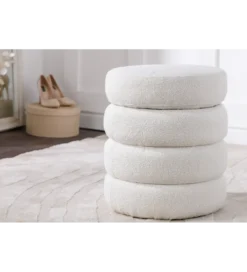 Pufa VOQUE 50 cm z pojemnikiem Bouclé kremowo biała*Invicta Interior