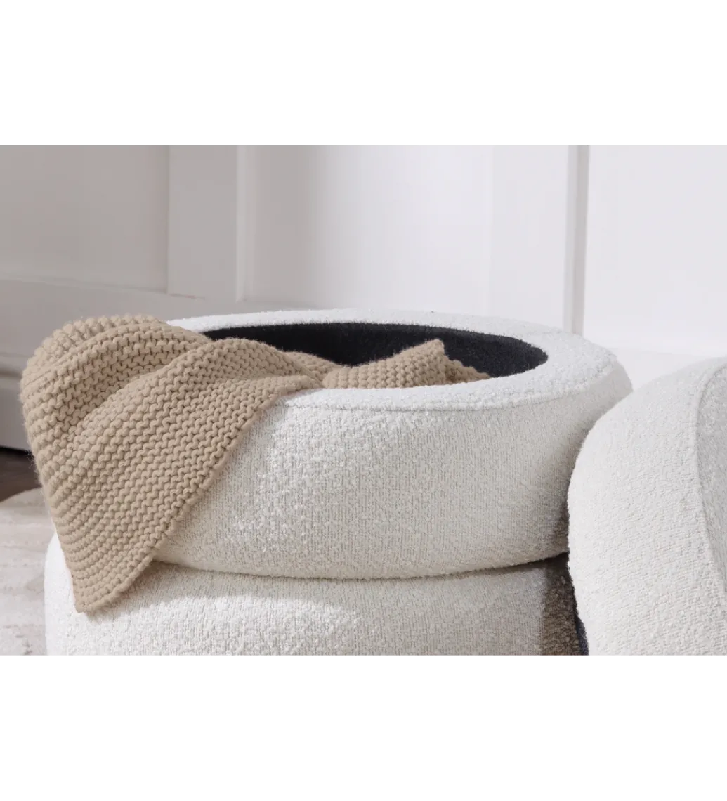Pufa VOQUE 50 cm z pojemnikiem Bouclé kremowo biała*Invicta Interior
