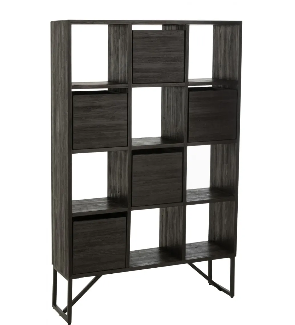Regał HERTAB 158 cm drewno teak czarny*J-Line Online