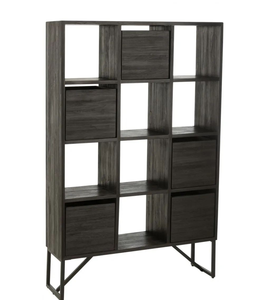 Regał HERTAB 158 cm drewno teak czarny*J-Line Online