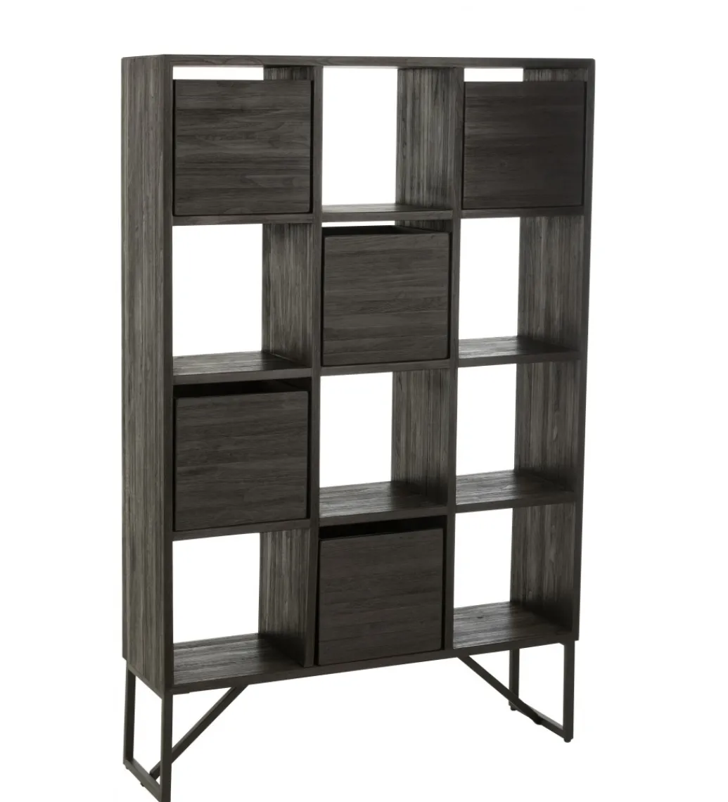Regał HERTAB 158 cm drewno teak czarny*J-Line Online