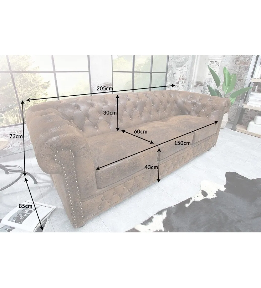 Sofa Chesterfield 205 cm antyczny brąz*Invicta Interior Outlet