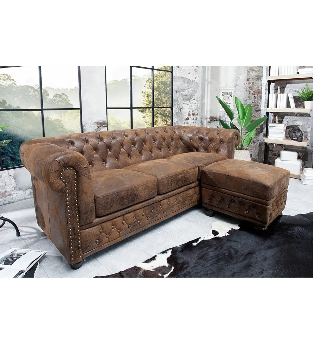 Sofa Chesterfield 205 cm antyczny brąz*Invicta Interior Outlet