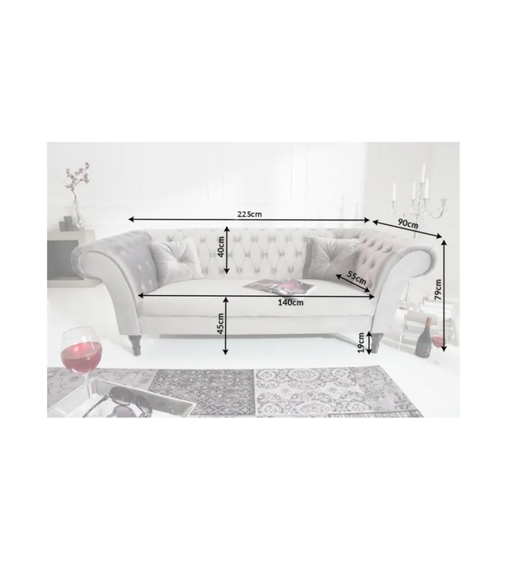 Sofa Euphoria 225 cm srebrno szara*Invicta Interior New