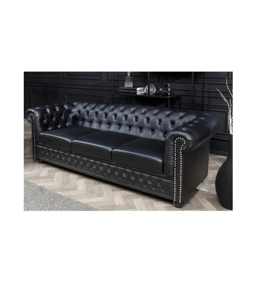 Sofa RONNI Chesterfield 205 cm czarna*Invicta Interior Outlet