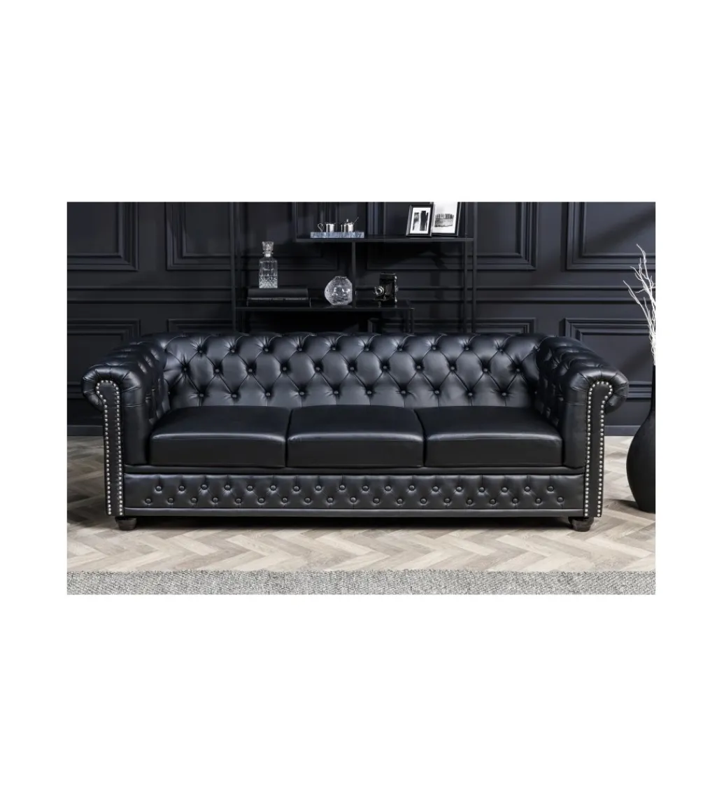 Sofa RONNI Chesterfield 205 cm czarna*Invicta Interior Outlet