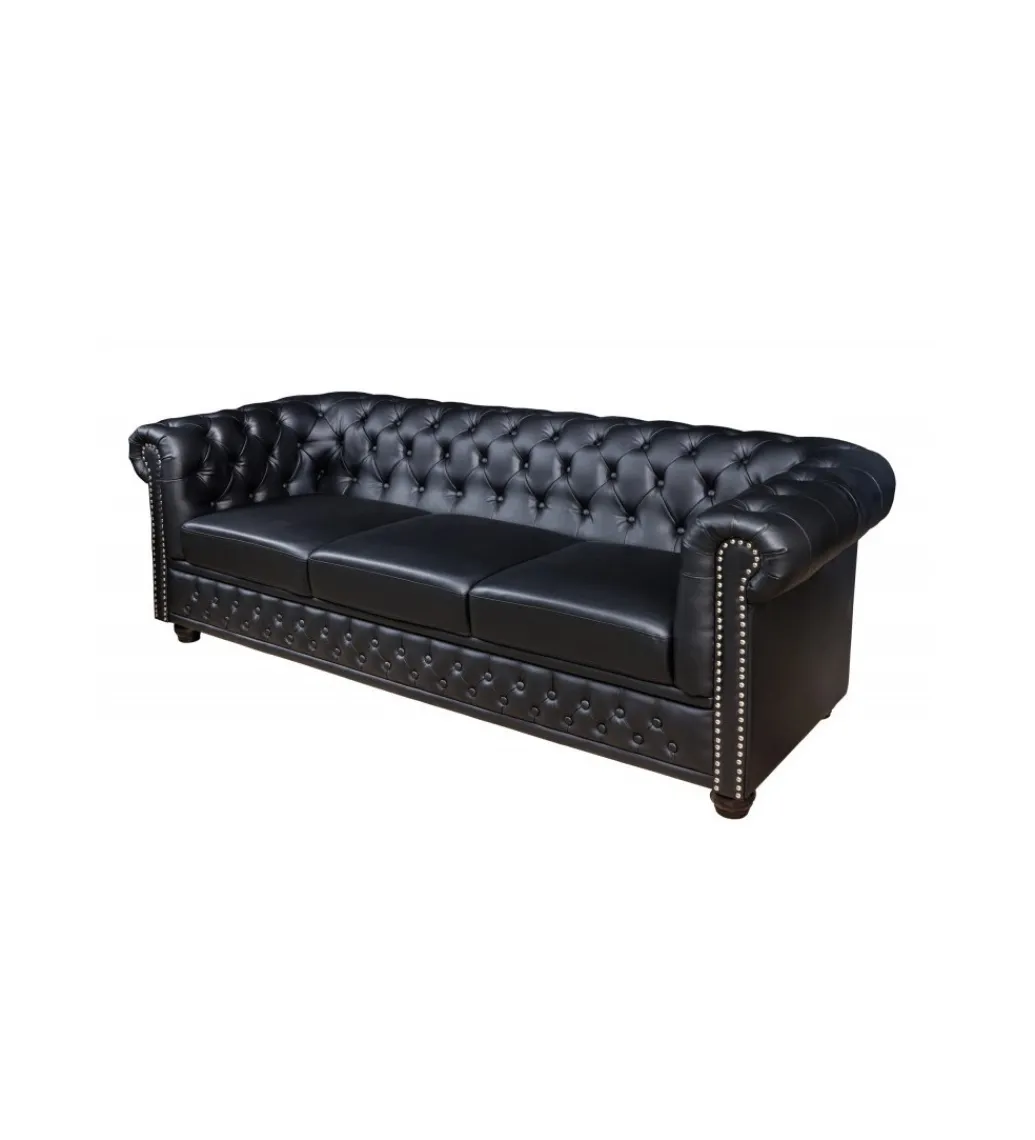 Sofa RONNI Chesterfield 205 cm czarna*Invicta Interior Outlet