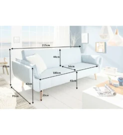 Sofa Rozkładana BELLA 215 Cm Jasnoniebieska Puella*Invicta Interior New