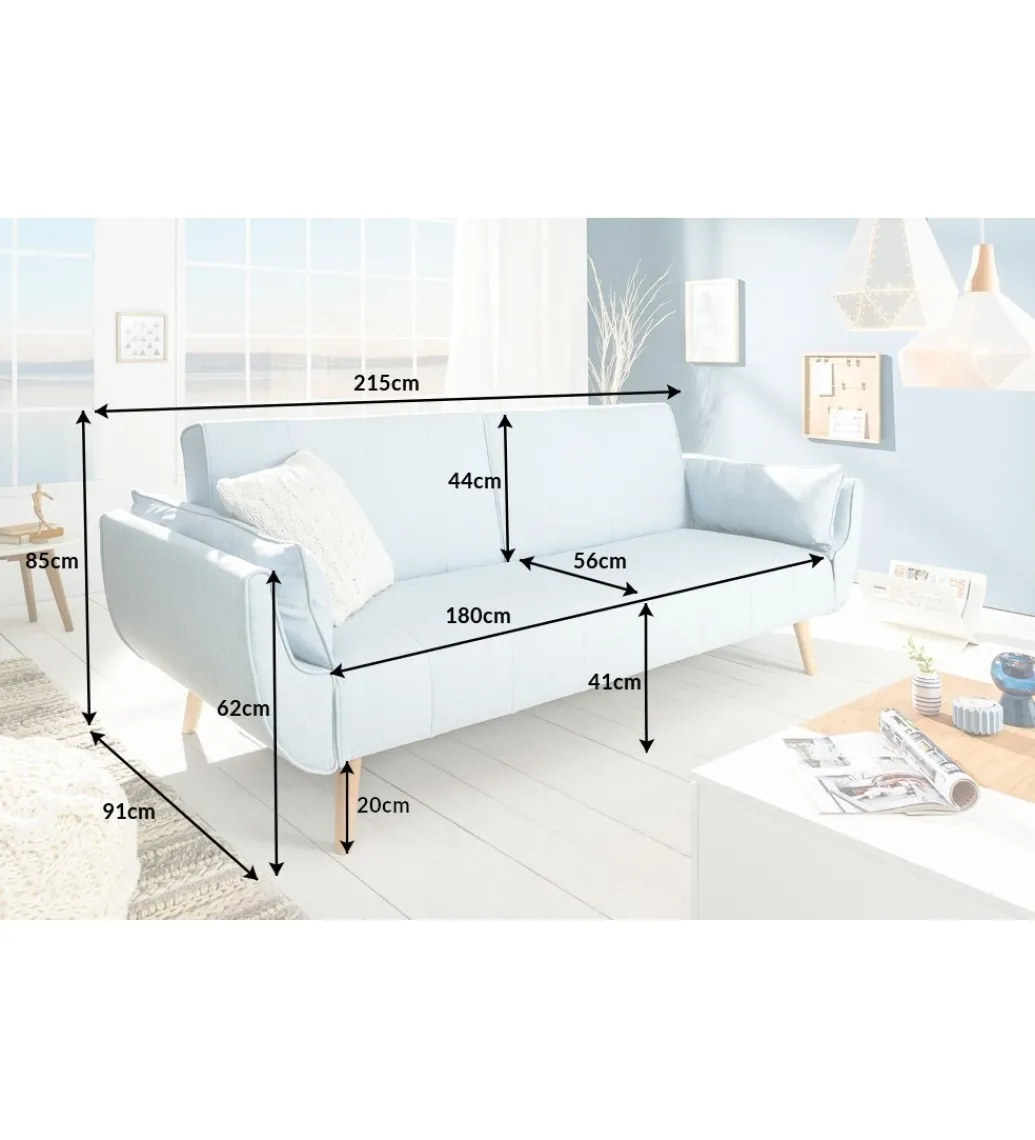Sofa Rozkładana BELLA 215 Cm Jasnoniebieska Puella*Invicta Interior New