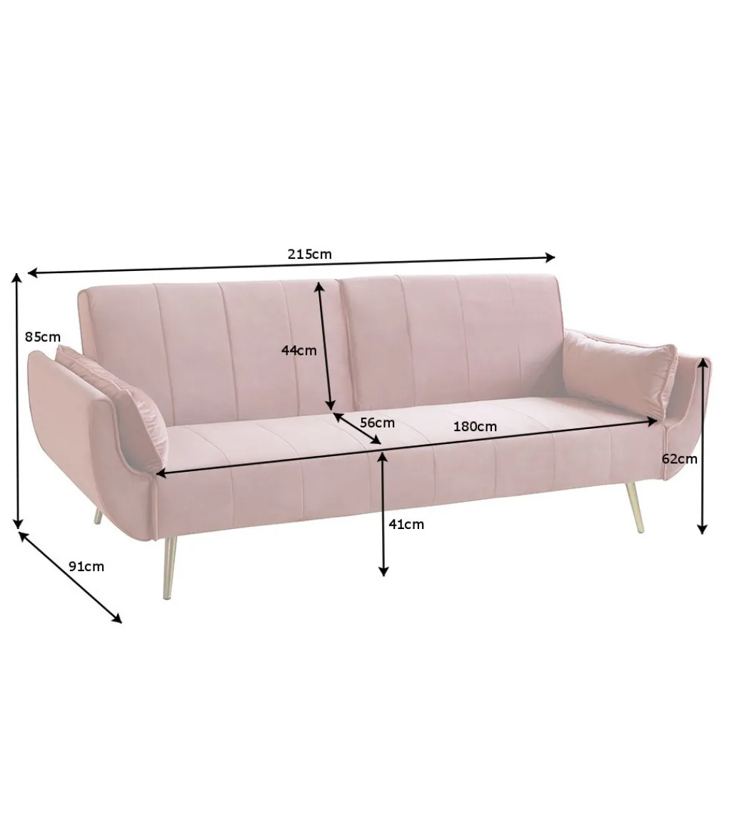 Sofa rozkładana BELLA 215 cm różany aksamit Puella*Invicta Interior Best