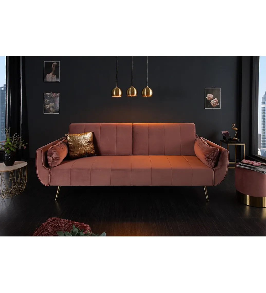 Sofa rozkładana BELLA 215 cm różany aksamit Puella*Invicta Interior Best