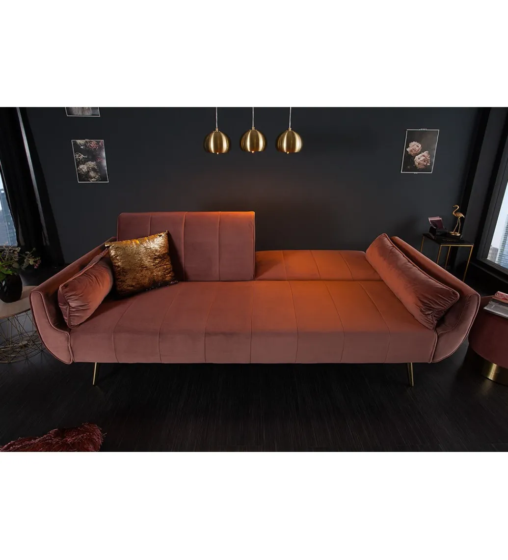 Sofa rozkładana BELLA 215 cm różany aksamit Puella*Invicta Interior Best