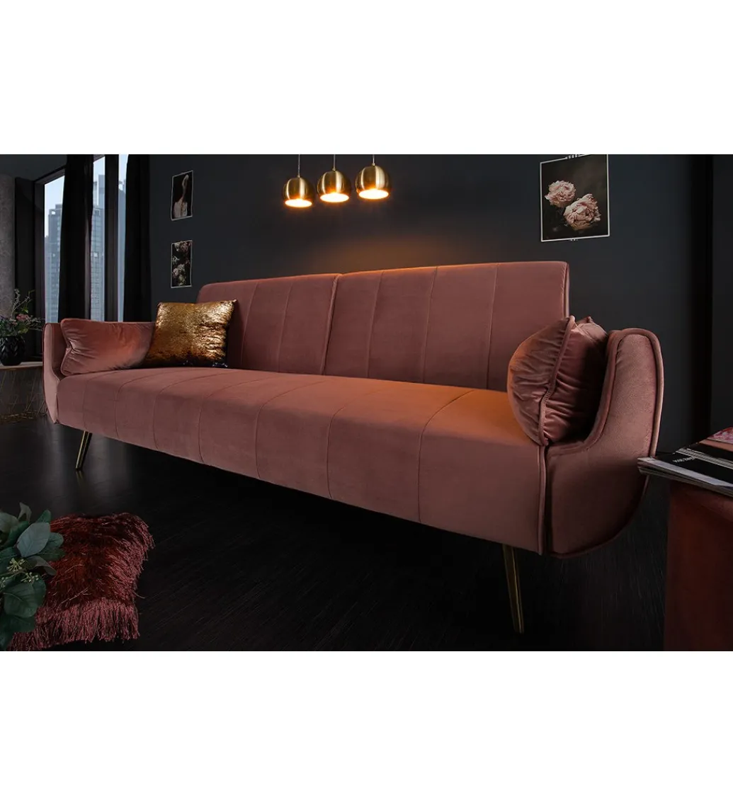 Sofa rozkładana BELLA 215 cm różany aksamit Puella*Invicta Interior Best