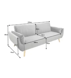 Sofa rozkładana BELLA 215 cm srebrno szary aksamit Puella*Invicta Interior