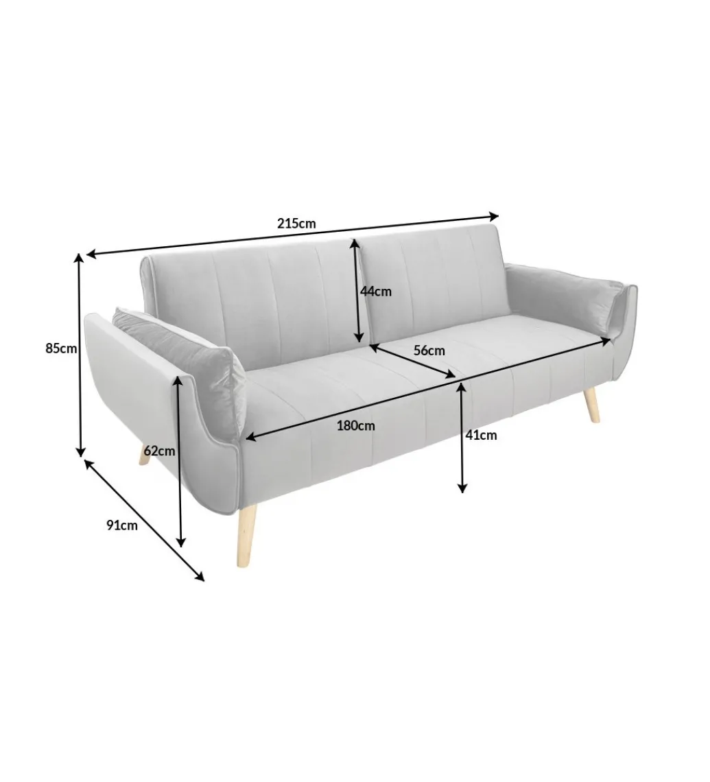 Sofa rozkładana BELLA 215 cm srebrno szary aksamit Puella*Invicta Interior