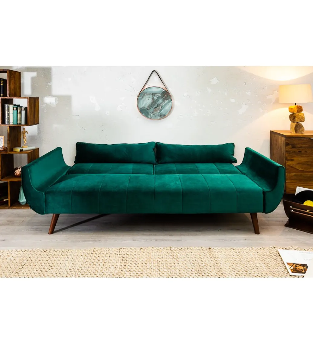 Sofa rozkładana BELLA 215 cm zielony aksamit Puella*Invicta Interior Sale