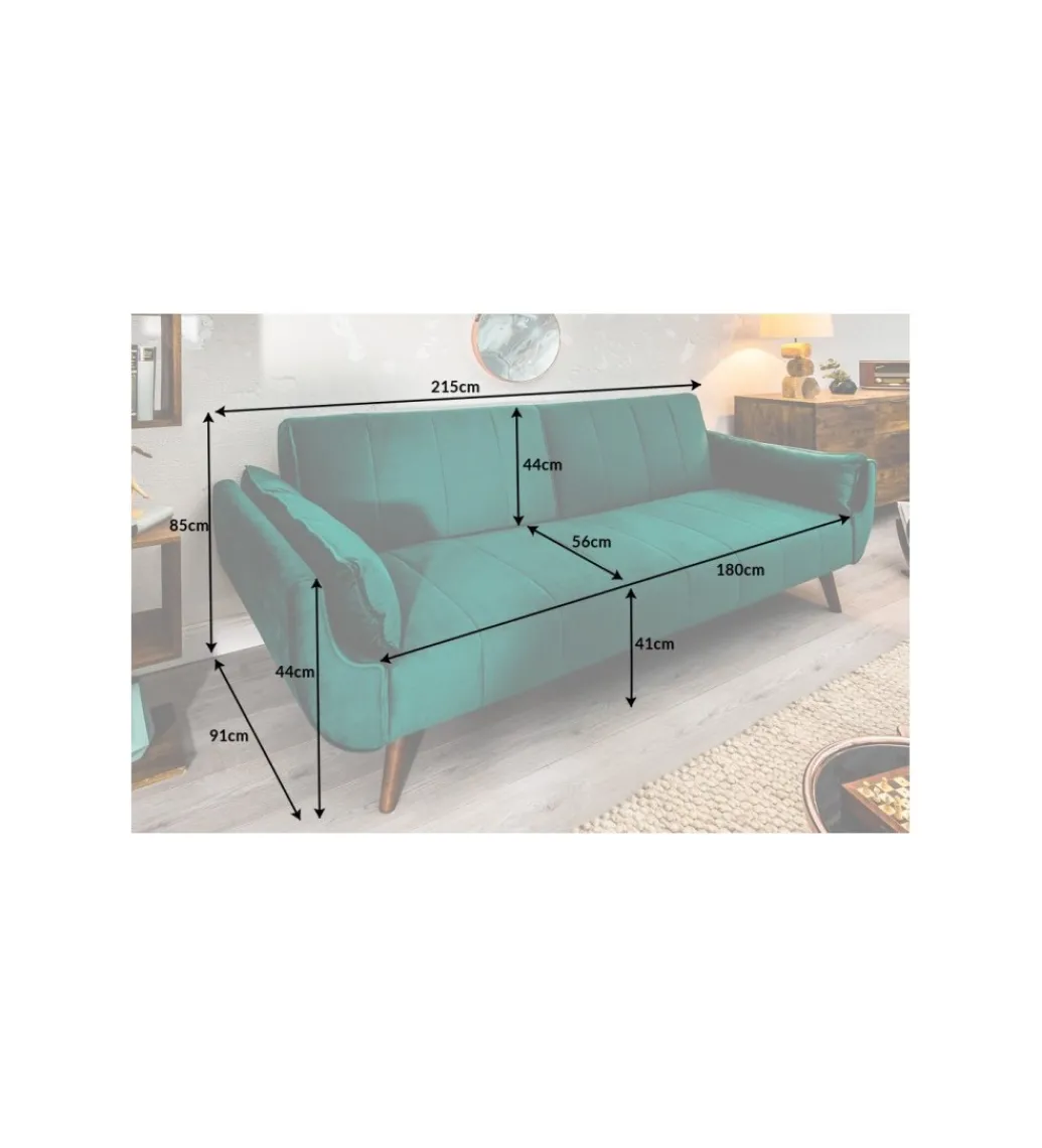 Sofa rozkładana BELLA 215 cm zielony aksamit Puella*Invicta Interior Sale