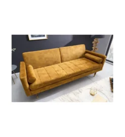 Sofa rozkładana MANILLA 196 cm musztardowo-żółta*Invicta Interior - przedsprzedaż Sale
