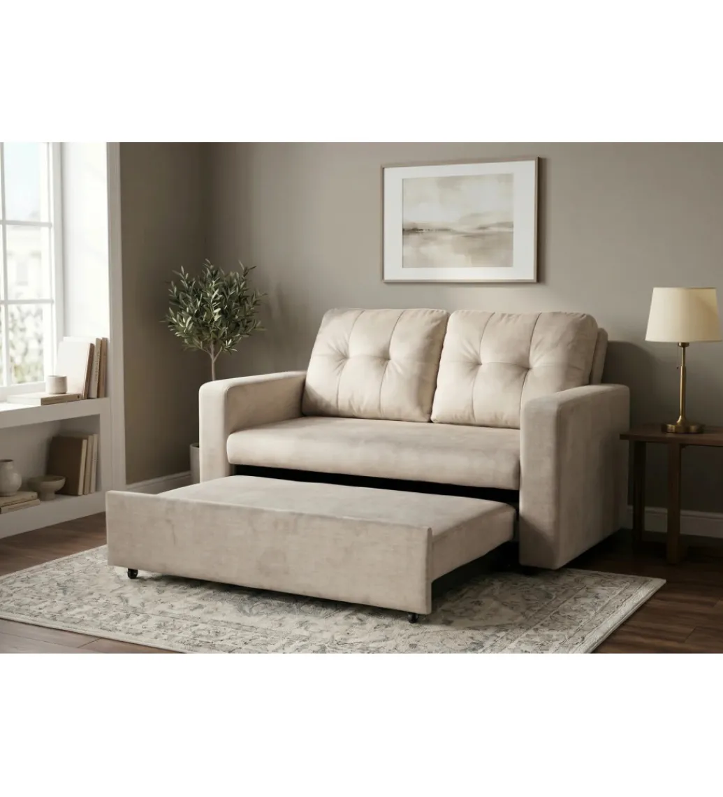 Sofa SMART 140 cm z funkcją spania welwet chmpagne beżowa*Invicta Interior - przedsprzedaż Best