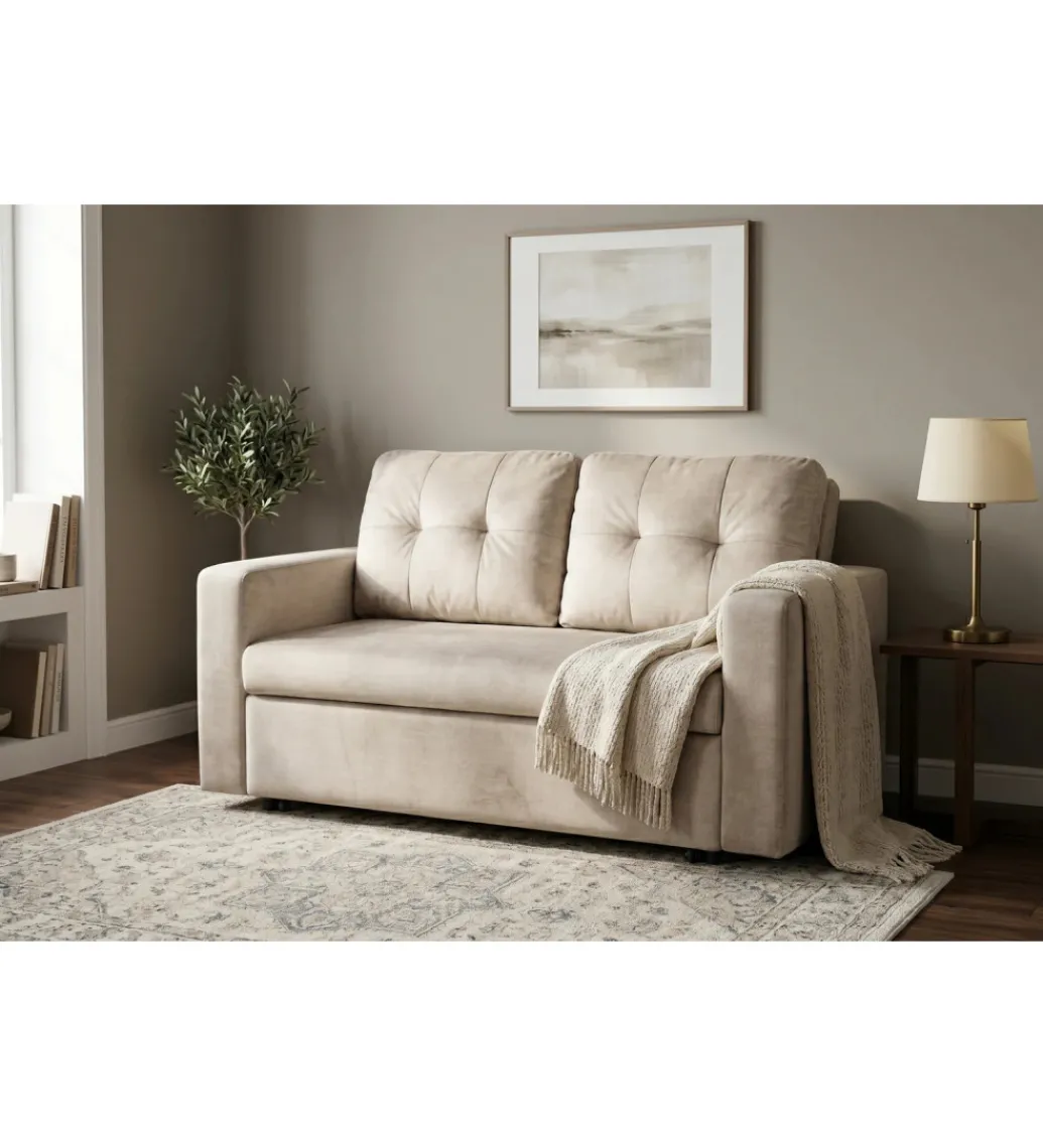 Sofa SMART 140 cm z funkcją spania welwet chmpagne beżowa*Invicta Interior - przedsprzedaż Best