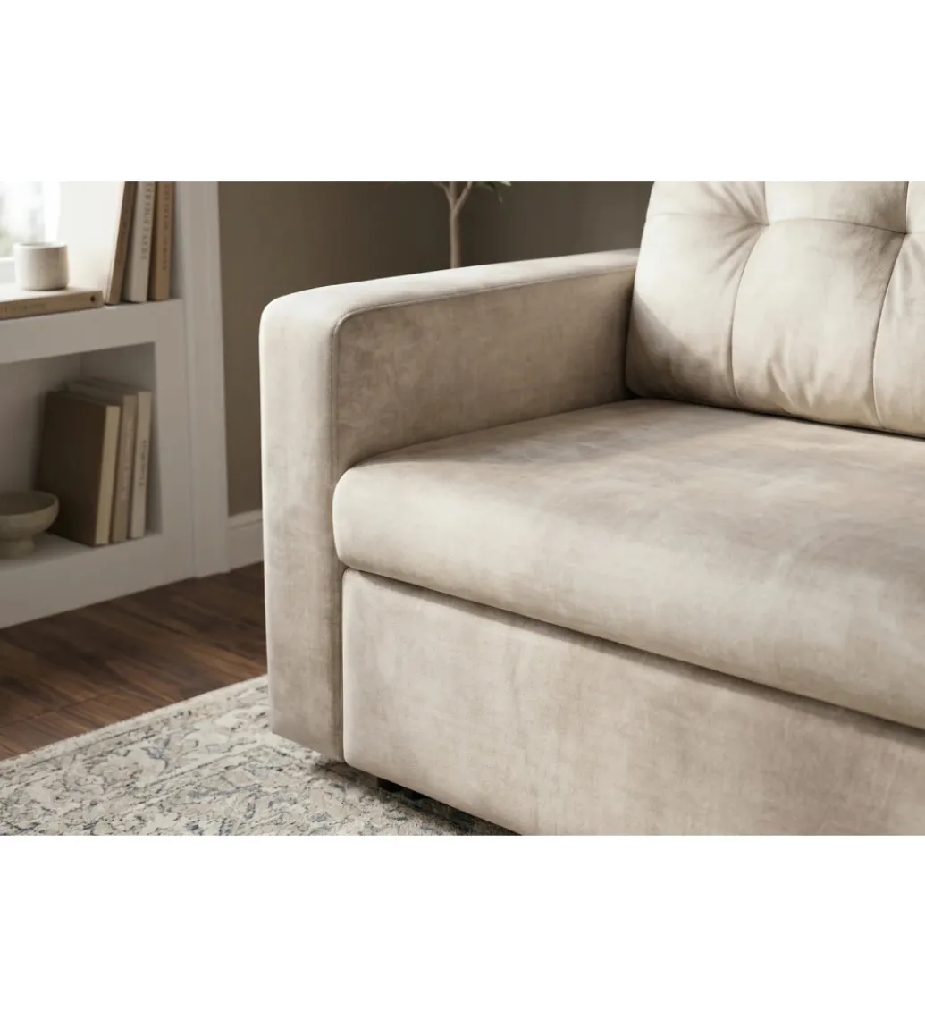 Sofa SMART 140 cm z funkcją spania welwet chmpagne beżowa*Invicta Interior - przedsprzedaż Best