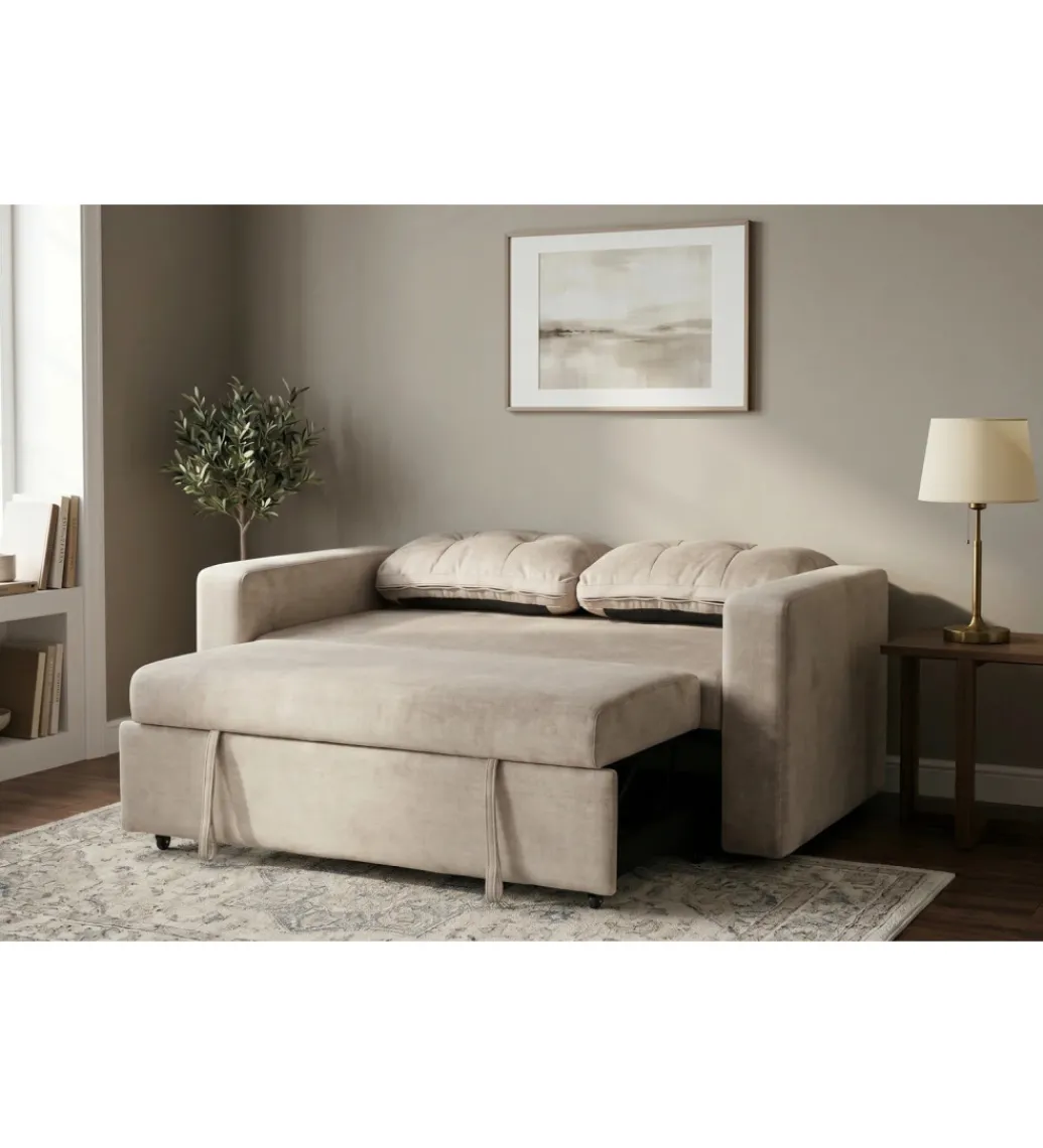 Sofa SMART 140 cm z funkcją spania welwet chmpagne beżowa*Invicta Interior - przedsprzedaż Best