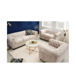 Sofa trzyosobowa ROCHESTER Chesterfield 200 cm beżowa*Invicta Interior Hot