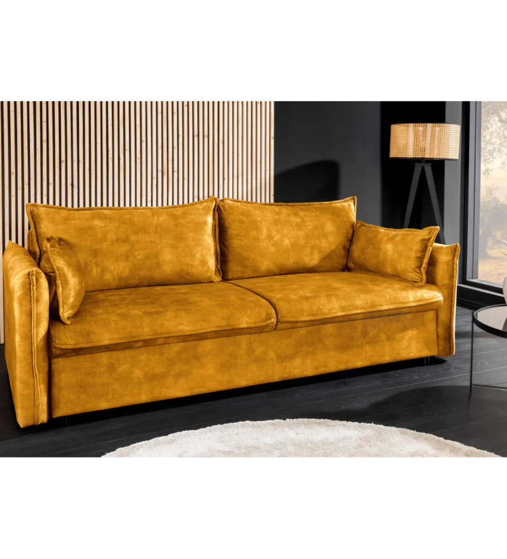 Sofa z funkcją spania APARTMENT 215 cm welur musztardowa*Invicta Interior Discount