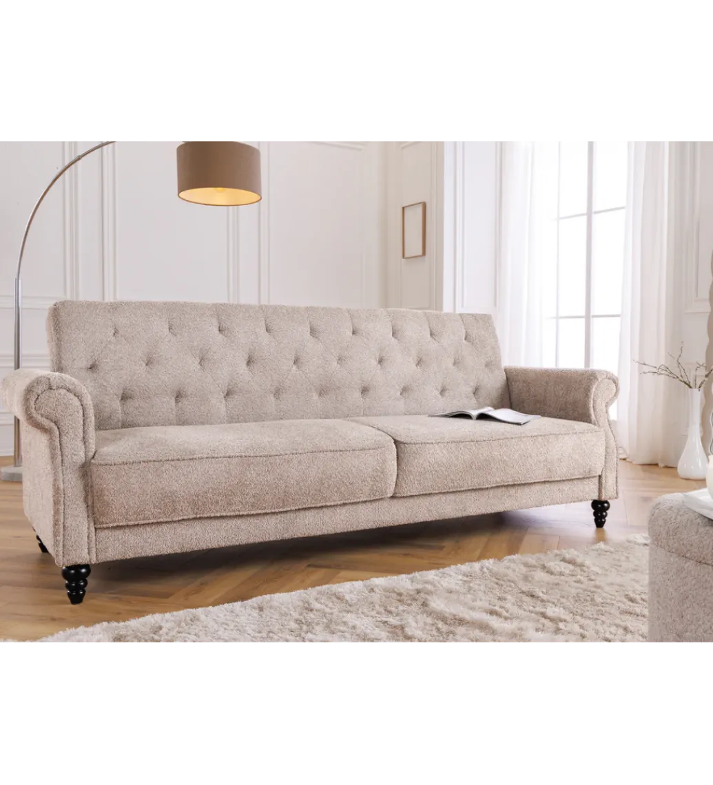 Sofa z funkcją spania MAISON BELLE AFFAIRE 220 cm boucle beżowe*Invicta Interior Hot