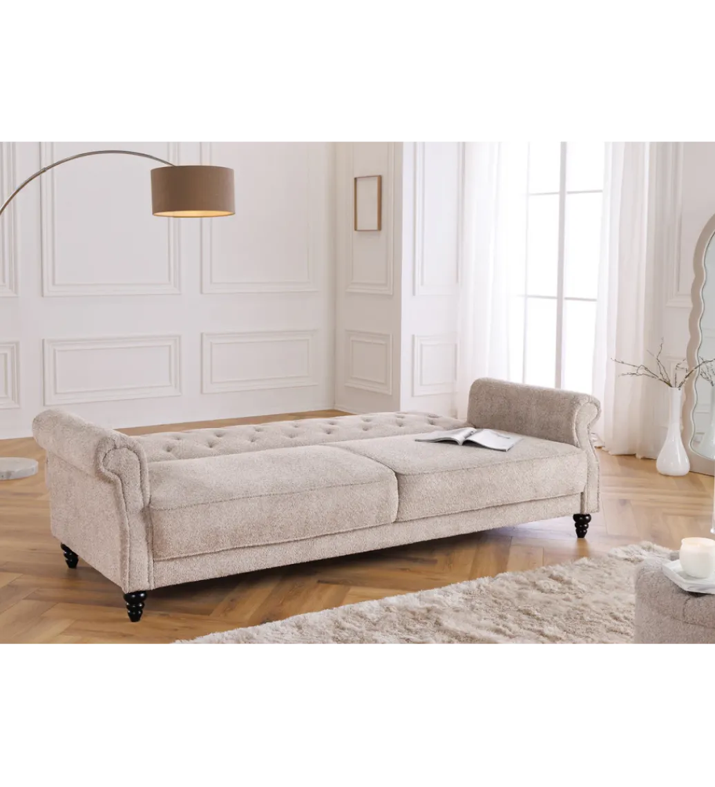 Sofa z funkcją spania MAISON BELLE AFFAIRE 220 cm boucle beżowe*Invicta Interior Hot