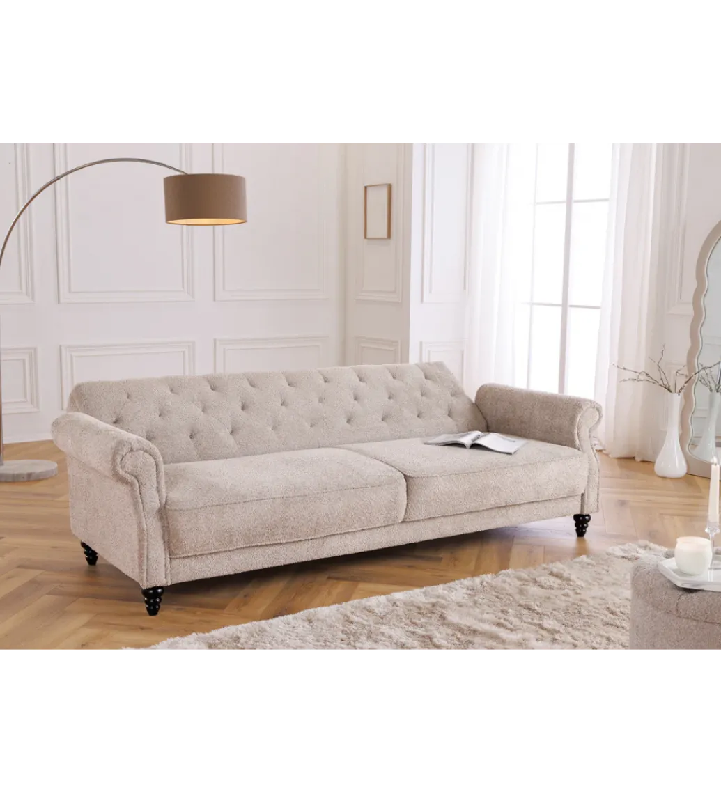 Sofa z funkcją spania MAISON BELLE AFFAIRE 220 cm boucle beżowe*Invicta Interior Hot