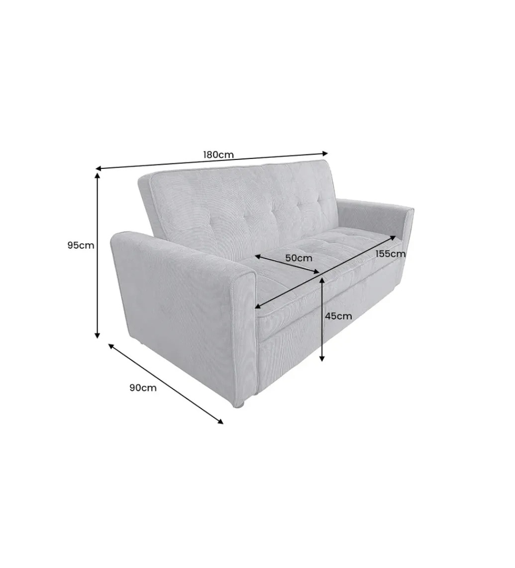 Sofa z funkcją spania SMART 180 cm cord szary*Invicta Interior - przedsprzedaż Discount