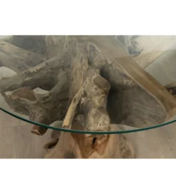 Stół AKWABA 80 cm drewno teak szkło*RW Clearance