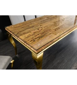 Stół jadalny MODERN BAROCK BARRACUDA 200 cm złoty szklany blat BEZ blatu tekowego*Invicta Interior