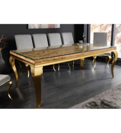Stół jadalny MODERN BAROCK BARRACUDA 200 cm złoty szklany blat BEZ blatu tekowego*Invicta Interior