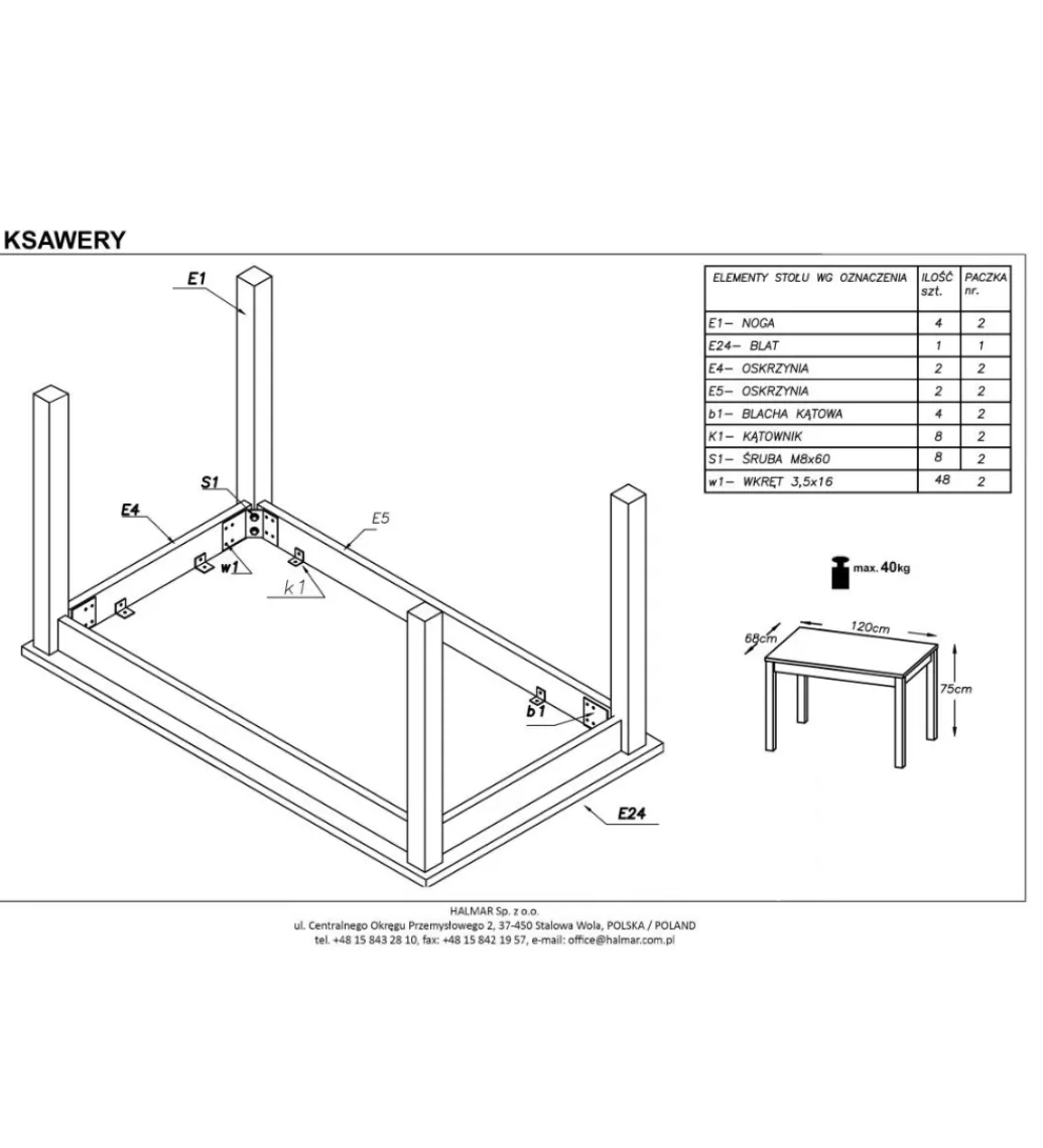 Stół KSAWERY 120 cm biały*Halmar