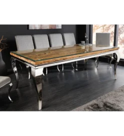 Stół MODERN BAROCK BARRACUDA 200 cm chromowany szklany blat BEZ blatu tekowego*Invicta Interior Outlet