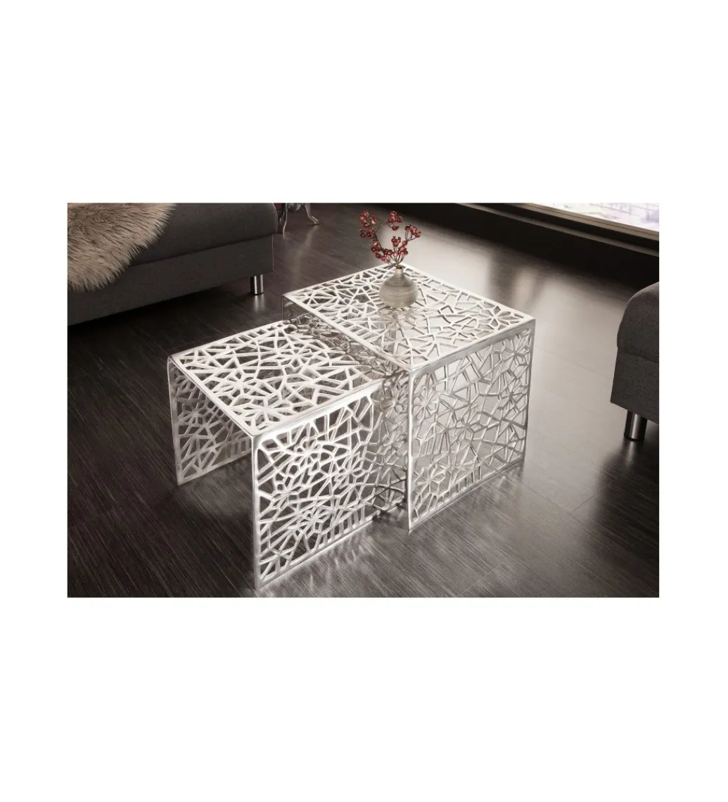 Stolik Abstract DELICADO Zestaw 2 Srebrny*Invicta Interior Outlet