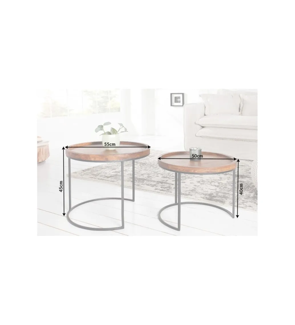 Stolik FINICE kawowy Makassar set 2 drewno akacja*Invicta Interior Discount