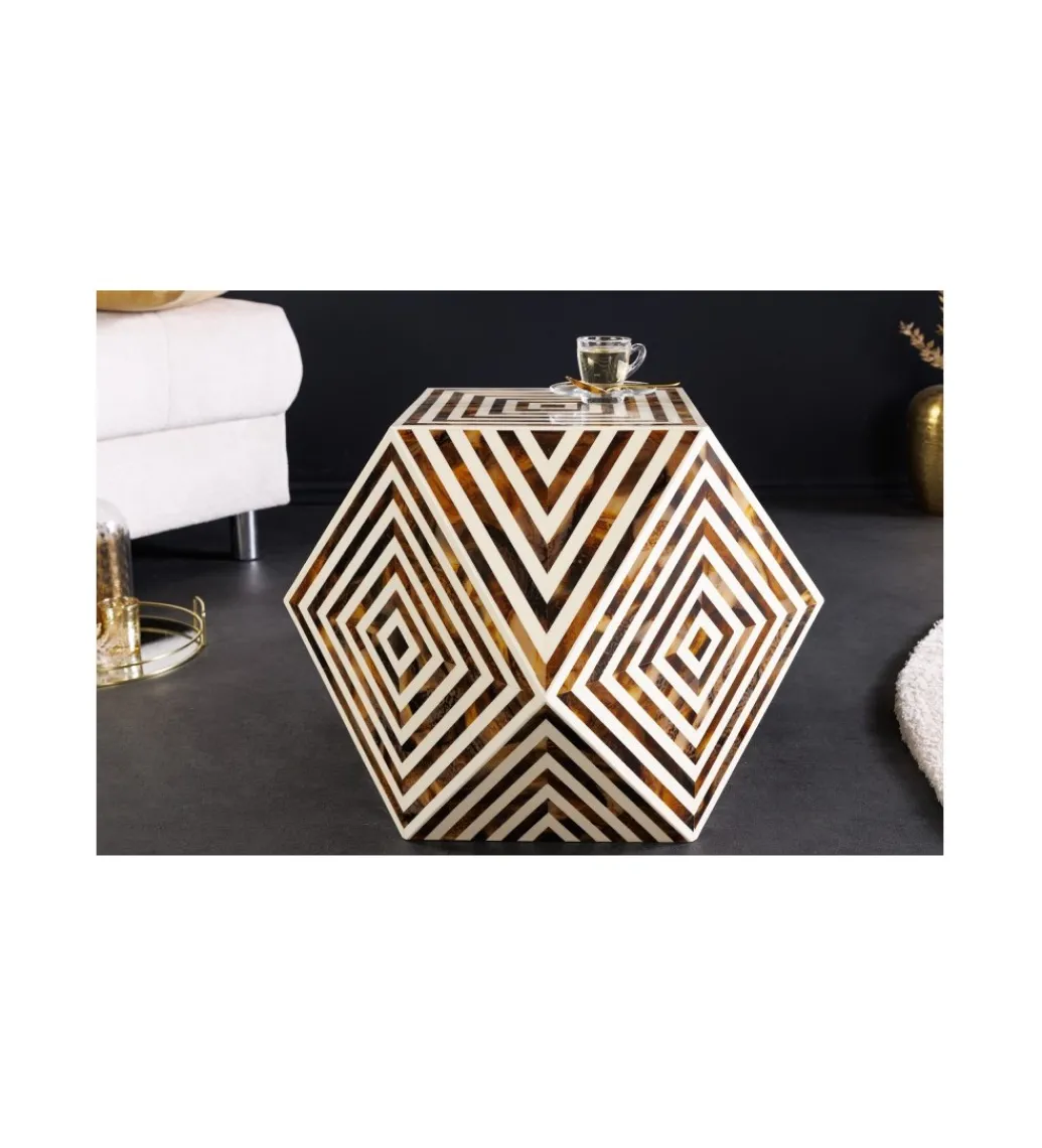 Stolik kawowy ASIM 57 cm brązowo biały*Invicta Interior Outlet