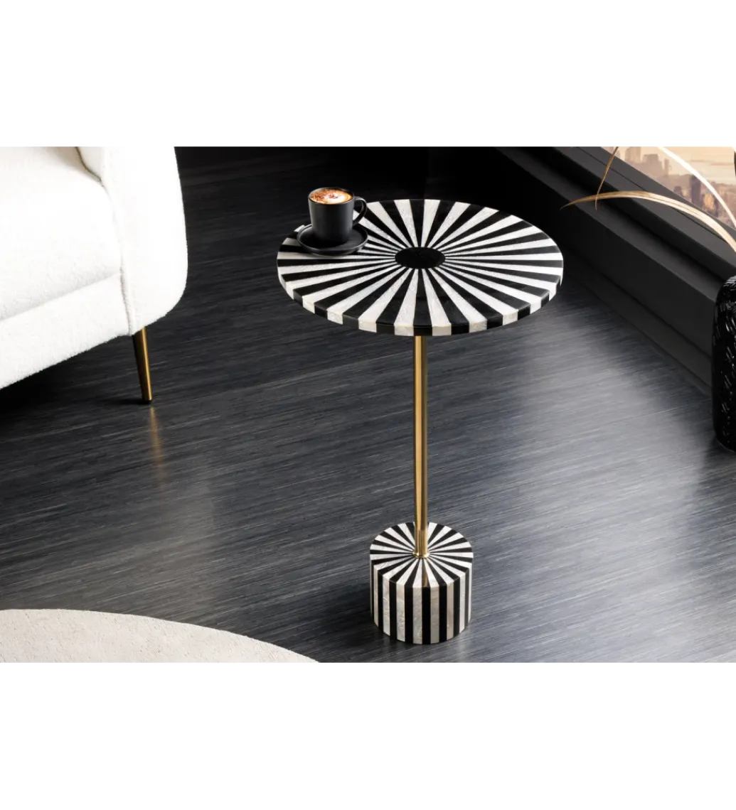 Stolik kawowy boczny HARMONY NATURE 55 cm czarnobiały złoty*Invicta Interior - przedsprzedaż Best