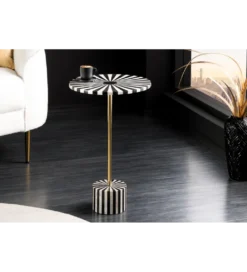 Stolik kawowy boczny HARMONY NATURE 55 cm czarnobiały złoty*Invicta Interior - przedsprzedaż Best