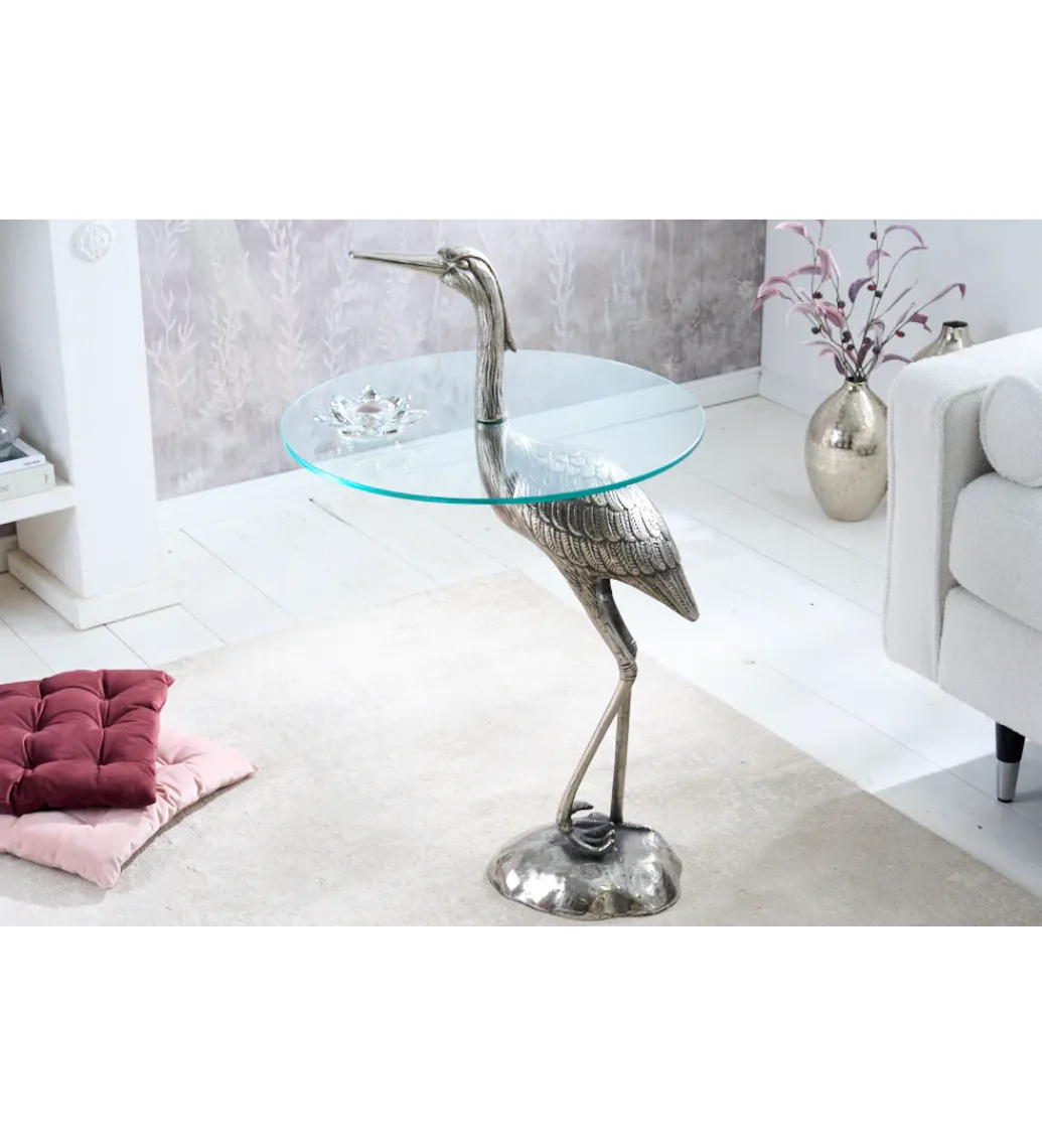 Stolik kawowy boczny WILDLIFE HERON 90 cm srebrny*Invicta Interior Discount