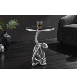 Stolik kawowy boczny WILDLIFE OCTOPUS 55 cm srebrny*Invicta Interior Best